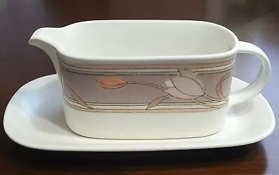 Mikasa Intaglio Gravy Boat & Underplate Meadow Sun CAC02 Taupe Band W/ Tulips • $18.71