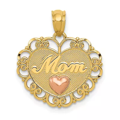 14K Two Tone Gold Mom Heart Necklace Charm Pendant • $177