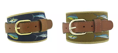 Zep-Pro Mens Leather Canvas OffShore Slam Ribbon Belt Mahi Tuna King Wahoo  • $24.99