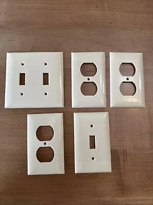 Vintage Lot 5 1950’s Sierra PS 2 Lines Smooth Ivory Bakelite Wall Plate Covers • $15.99