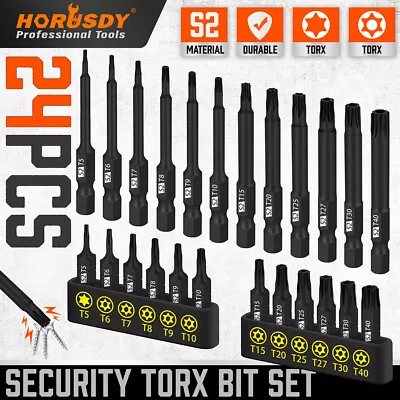 24Pcs Tamper Resistant Star Bit Set Security Torx Bits S2 1  & 2.3  Long T5- T40 • $14.99