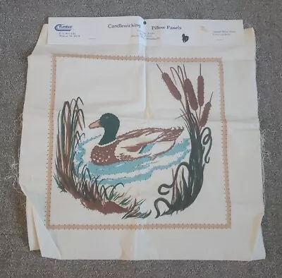 Vintage Raymar Candlewicking Pillow Panel Mallard Duck 100% Cotton Muslin • $9.99