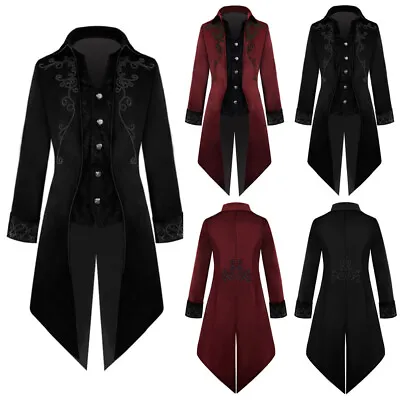 Men Steampunk Coat Tailcoat Gothic Jacket Halloween Costume Long Coat Embroidery • $11.49
