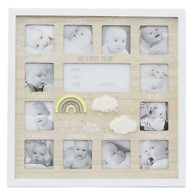 My 1st Year Keepsake Baby Photo Frame 12 Aperture Wooden New Baby Picture Frame • £21.99