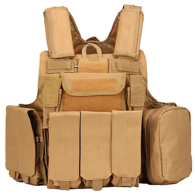 Detachable Tactical Airsoft CS Paintball MOLLE Plate Carrier Combat Vest • £58.79