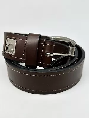 Men's Carhartt Brown Leather Belt Roller Silver Tone Buckle Size 40 Logo Work • $17