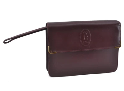$5.50 • Buy Authentic Cartier Must De Cartier Clutch Hand Bag Leather Bordeaux Red H5474