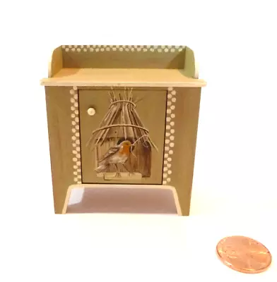 Karen Markland Dollhouse Miniature Small Cabinet W/hand Painted Bird Design 2002 • $39