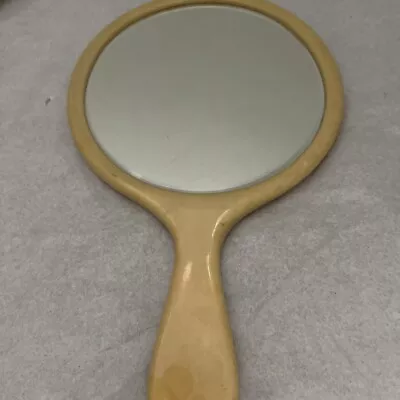 Collectible Vintage Bakelite Celluloid Round Vanity Beveled Handheld Mirror • $14