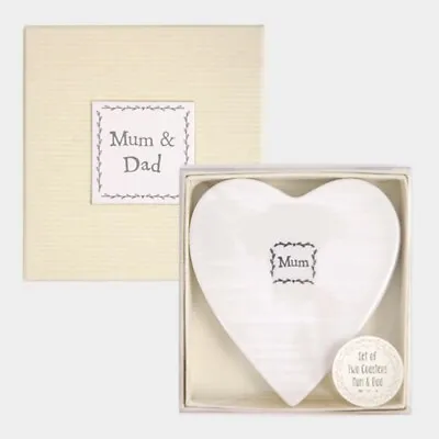 East Of India Mum And Dad Porcelain Coaster Set Gift Boxed • £11.99