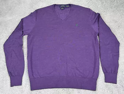 Polo Ralph Lauren Mens Large Sweater V Neck Custom Fit Merino Wool Pullover • $29.99