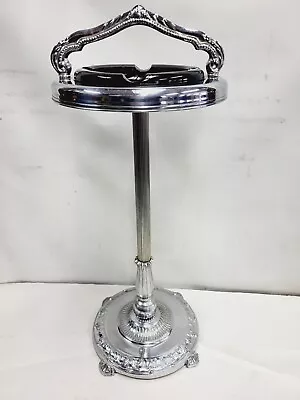 Vtg Super Art Deco Chrome Floor Ashtray Cigar Room Lounge Smoking Stand 1950s • $101.78