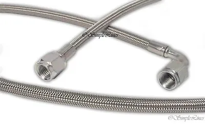 Turbo Oil Feed Line 18  Steel Braided -4 -4AN 90 Degree X Straight PTFE Line USA • $19.95