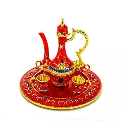  Moroccan Teapot Set Jewelry Trinket Box Hinged Hand Painted Enamel Red • $22.01