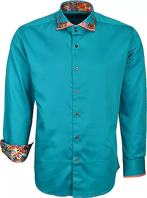 Mens Designer Italian Shirt Slim Fit Long Sleeves Casual Shirts Double Collar • £14.99