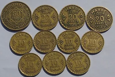 Collection Morocco 50 20 10 Francs C1371 Bulk Lot Mohammed V Coins • $17.41