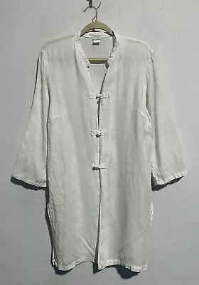 Anthropologie Moth Top Womens 12 Long Sleeve Tunic White Linen Artsy Lagenlook • $44.73