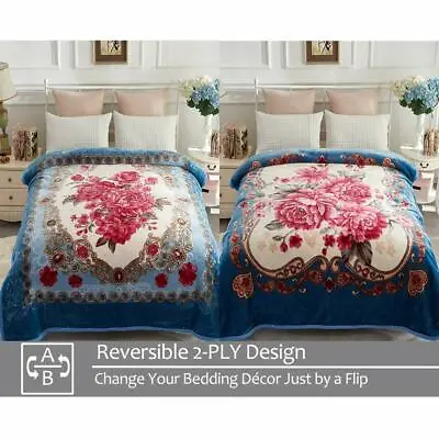 Queen King Fleece Mink Blanket Reversible Printed Warm Korean Style Bed Blankets • $41.39