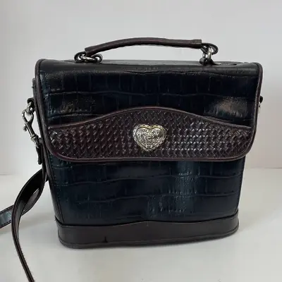 MARLO Purse Croc Embossed Leather Black Brown Shoulder Bag • $30