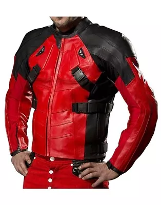 Dead Pool Moto Motorbike Leather Jacket In Cowhide / 5 Ce Approved Protections • $257.68
