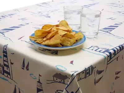 £0.99 • Buy Blue Traditional Lighthouse Scene Oilcloth WipeClean Tablecloth Multiple Sizes