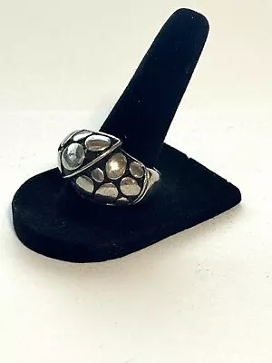 Large Vintage Fashion Silver Color Stretch Ring Black Inlay Creating Dots • $7.99