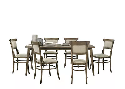 Bistro Vintage 7 Pcs 72  Dining Table Set Off White Fabric Dining Chairs Walnut • $1047.52