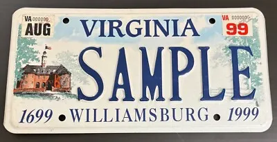 Virginia 1999 WILLIAMSBURG SAMPLE License Plate # SAMPLE • $29.99