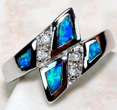 $29.99 • Buy Australian Opal Inlay & Topaz 925 Sterling Silver Ring Jewelry Sz 6,7,8 OM2