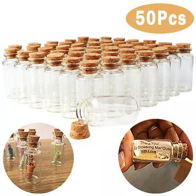 50Pcs Clear Glass Bottles With Cork Stoppers Mini Small Jars Vials Message Jar • £9.89