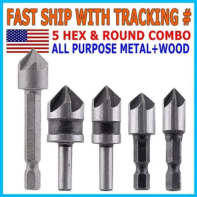 5pc Chamfer Countersink Deburring Drill Bit Set Crosshole Cutting Metal Tool Kit • $5.29