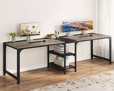 Tribesigns Long Computer Desk For 2 Person Office Desk Wtih Storage Shelves • $181.98