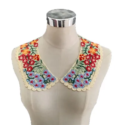 1pair Patches Flower Applique Fabric Embroidery Sew Craft Lace Trims Neck Collar • £4.79