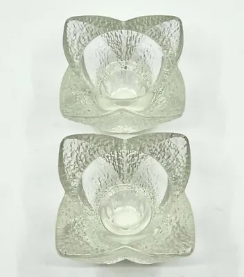 Crystal Ice Vintage Textured Glass Candleholder Pair By Indiana Glass • $12