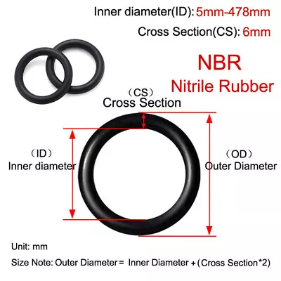 6mm Cross Section Metric Nitrile Rubber O Ring 5mm-478mm ID Oil Seals Oring  • $40.14