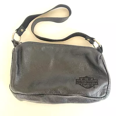 Harley Davidson Black Leather Handbag Shoulder Bag Purse Small 10x6x3 Logo • $32