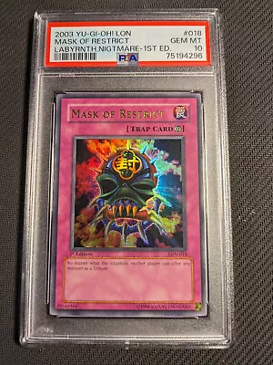 Yugioh Mask Of Restrict LON-018 1st Edition Ultra Rare PSA 10 Gem Mint! • $404.47