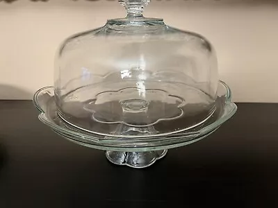 Vintage Pfaltzgraff 12” Glass Cake Stand Dome Cover Scallop Edge Blossom Time US • $39.75