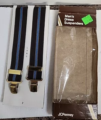 NOS Vtg. DARK BLUE OR Black BLUE STRIPE Suspenders JCPENNYS. LONG • $10