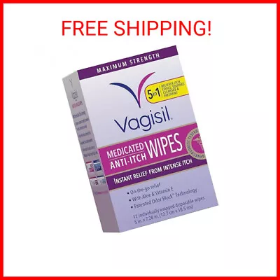 12 Wipes Vagisil Anti-Itch Medicated Feminine Intimate Wipes For Women Maximum  • $8.14