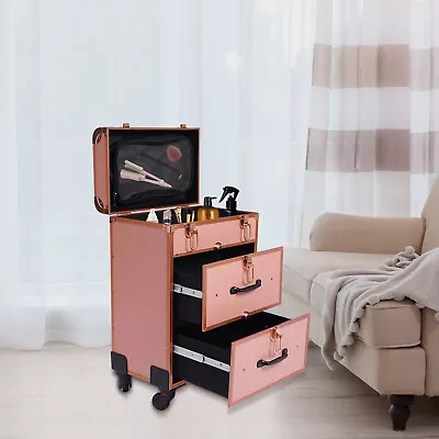 Rolling Makeup Case For Make-Up Artists Nail Technicians Beauticians Rose Gold • $87.40