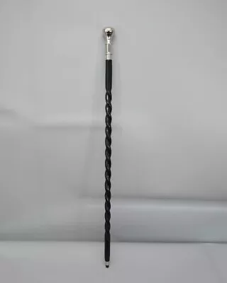 Elegant Walking Stick Twisted Cane Wood And Metal Black And Silver Designer • $37.48