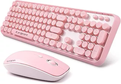 Pink Wireless Keyboard Mouse Combo • 2.4GHz Retro Typewriter • Letton Full Size • $54.50