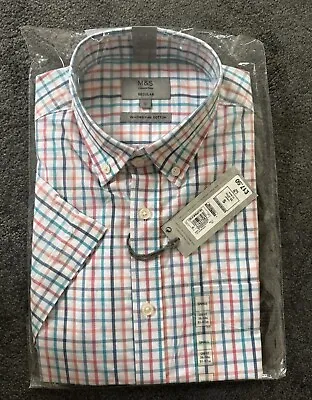 M&S Mens Checkered Cotton Long Sleeved Collared Shirt Formal BNWT SMALL REGULAR • £14