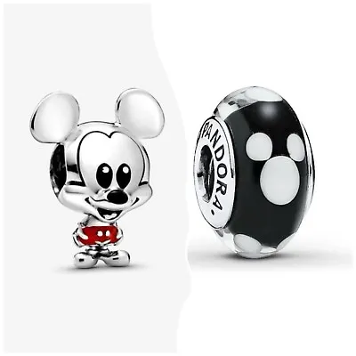 2pc Authentic PandoraDisney“Mickey Mouse” Black Murano Charm Set (Perfect Gift) • $19.50