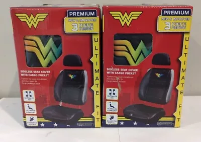 2 X DC Comics Wonder Woman Sideless Seat Covers W/ Cargo Pocket Car Truck SUV • $64.95