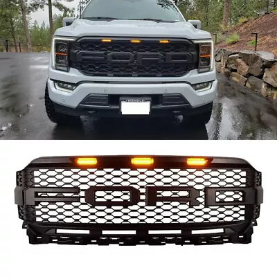 Grill For 2021-2023 Ford F150 Front Bumper Grille Grill Raptor Style W/LED Black • $299.69