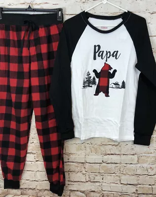 NEW Christmas Papa Bear Pajama Set Mens Small Buffalo Plaid Jolly Jammies AA • $12.94