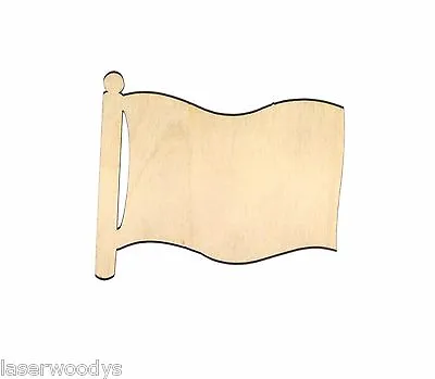 $1.10 • Buy Flag On Pole Unfinished Wood Shape Cut Out FOP38 Crafts Lindahl Woodcrafts 