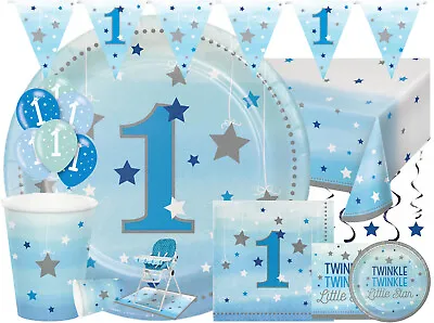 £6.99 • Buy 1st First Birthday Party Boys Blue Plates Napkins Tablecover Banners Decorations